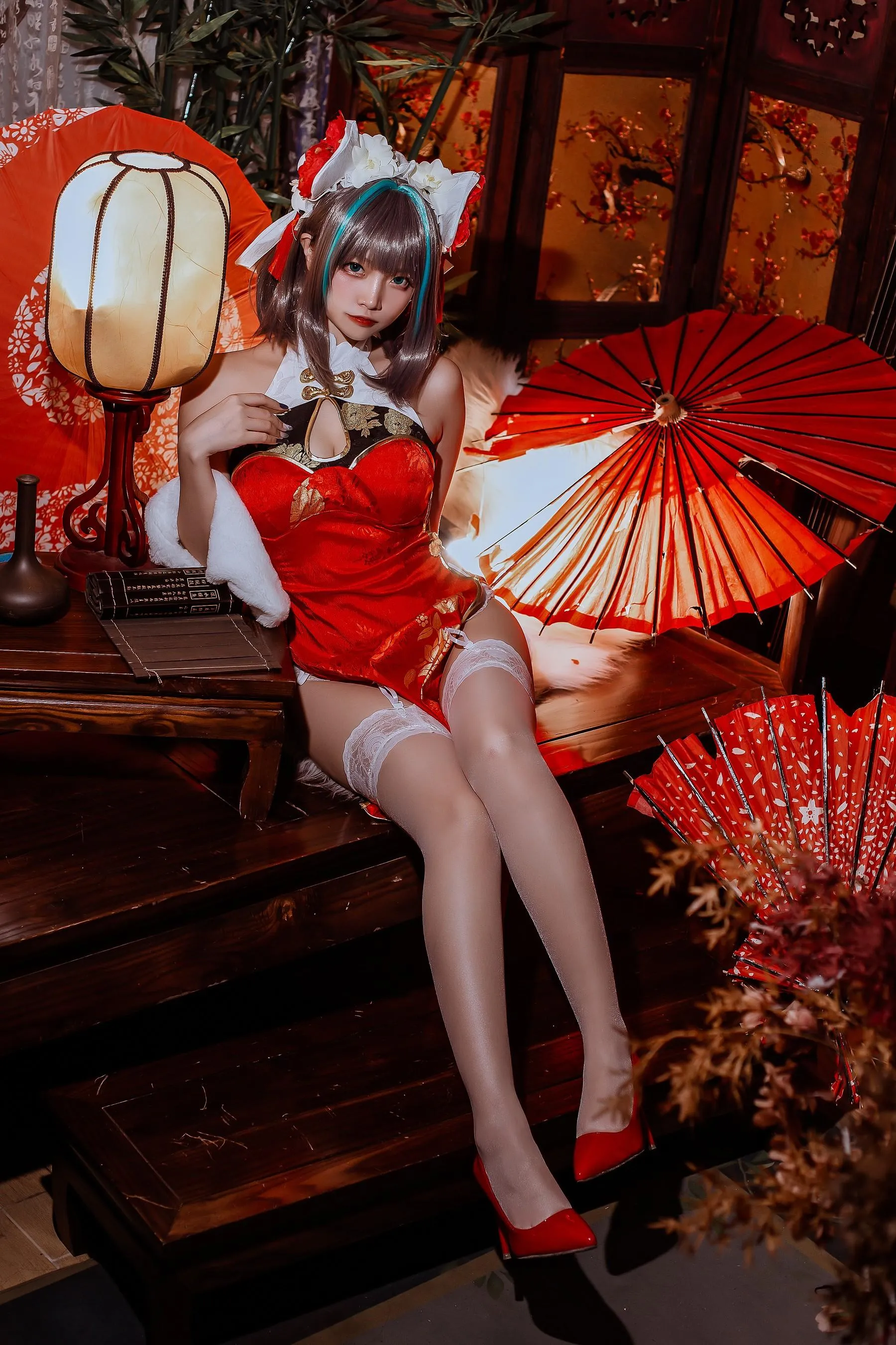二佐Nisa – NO.151 碧蓝柴郡旗袍 [33P]插图4